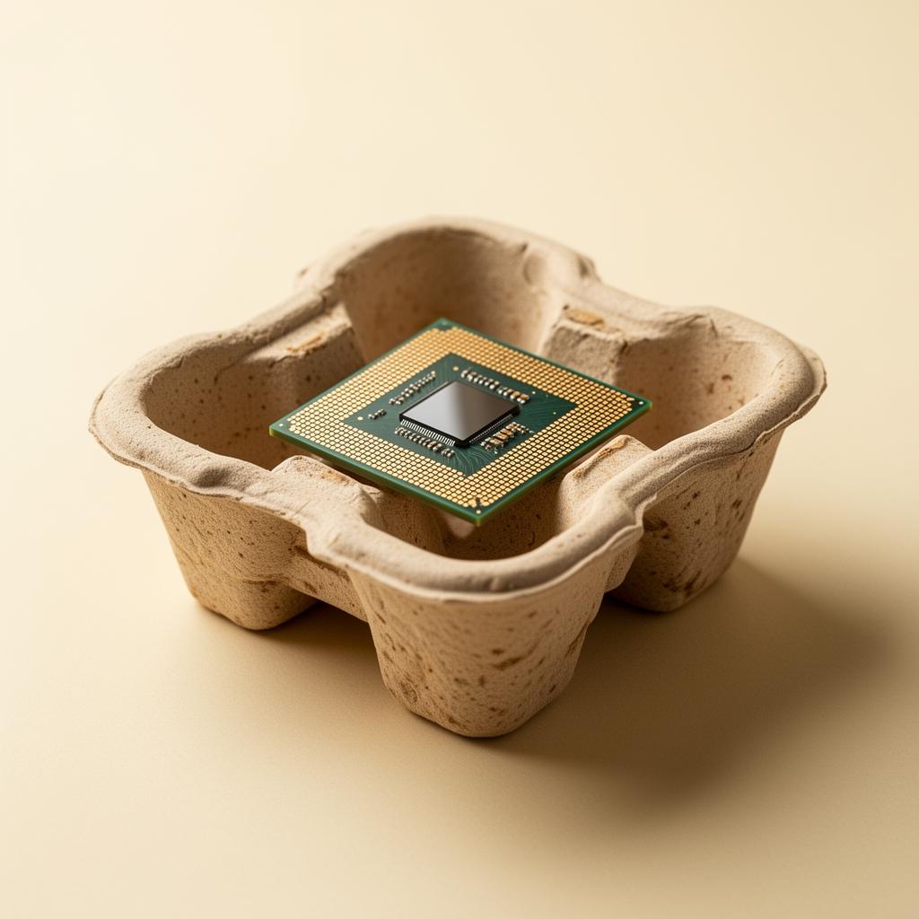 Mycelium shell cradling a microchip